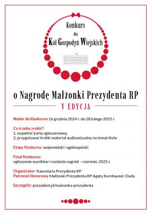 V edycja Konkursu dla Kół Gospodyń Wiejskich o Nagrodę Małżonki Prezydenta RP