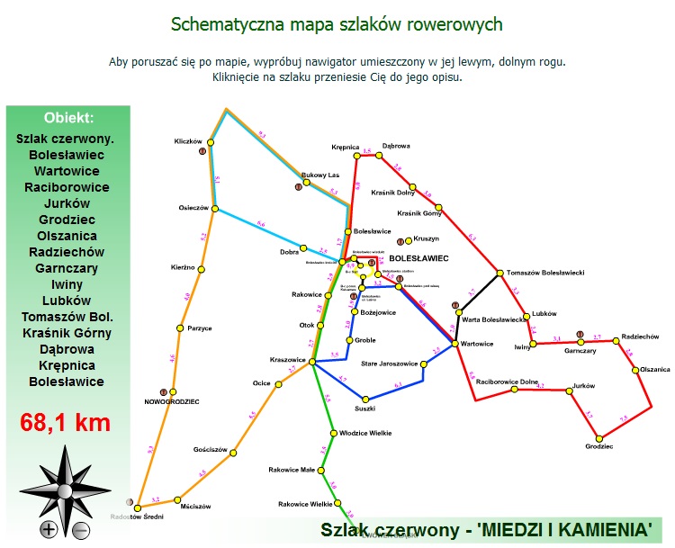 schematyczna mapa szlaku Miedzi i Kamienia